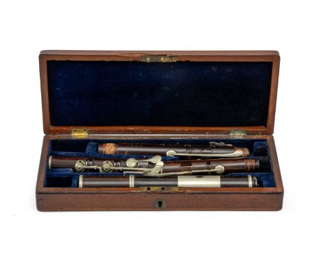 ROSEWOOD FLUTE, by Butler of Haymarket (London), with nickel keys, case 32cmsProvenance: the Karl Johansen (1937-2021) Collec