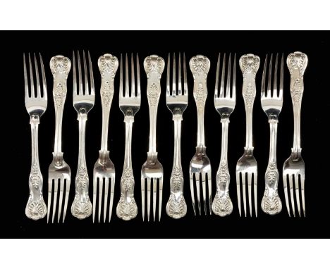 SET OF TWELVE MATCHED VICTORIAN SILVER DESSERT FORKS, King's pattern, London, George William Adams, 23ozt approx. (12)Provena