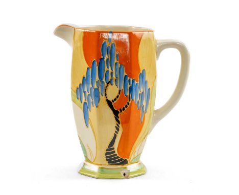 CLARICE CLIFF 'WINDBELLS' JUG, of Athens shape and with Bizarre marks 17.5cms (h)Provenance: private collection Comments: chi