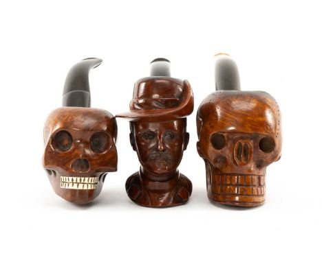 THREE NOVELTY TOBACCO PIPES including Baden-Powell and two skulls (3)Provenance: the Karl Johansen (1937-2021) Collection, by