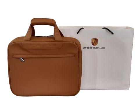 Porsche leather bag briefcase/ business bag with top handles, outer zipped pocket and fitted lined interior. 38x31x10cm, with