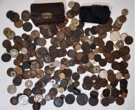 Mixed 18th century and later British and world coins to include cartwheel and other pennies, French and other countries, gami