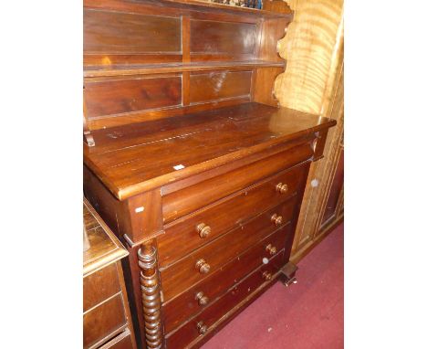 A Victorian Scottish mahogany chest of five long drawers (lacking one bobbin turned column), w.122.5cm