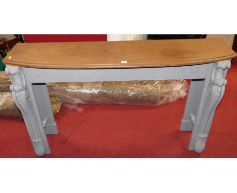 A mahogany and part blue painted console table, width 138cm