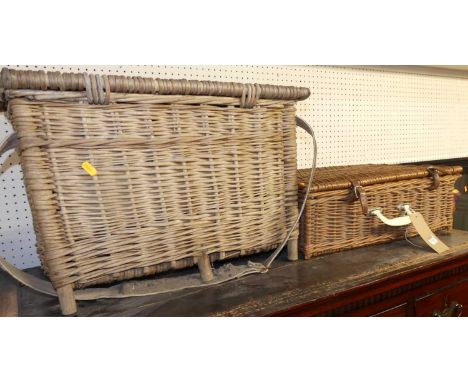 A wicker fitted picnic basket; and a wicker travel hamper (2)