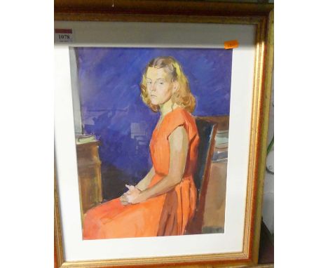 Russian school - figure study, watercolour, 35x28cm, and one other pencil portrait of seamstress at work, indistinctly signed