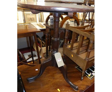 A 19th century mahogany circular tilt-top pedestal tripod table, dia.53cmTop is a little scratched and wobbly and has a heart