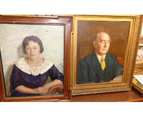 Mid 20th century school - half length portrait of a gentleman, oil on mill board, 66x56cm, housed in earlier gilt composition