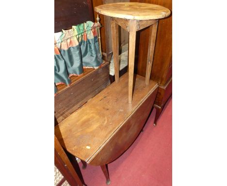 A 19th century elm and oak circular small cricket table, dia.48cm; together with a 19th century elm dropleaf dining table (2)