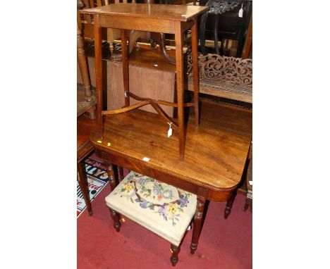 An early 19th century mahogany round cornered fold-over card table; together with a Victorian mahogany dressing stool; and an