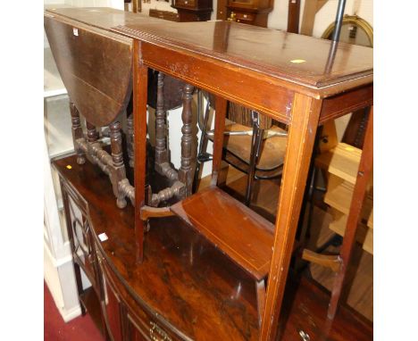 A 19th century joined oak dropflap gateleg table; together with an Edwardian mahogany two-tier occasional table (2)