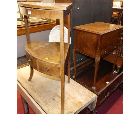 A 19th century mahogany bowfront two-tier washstand; together with a walnut hinged sewing table (2)