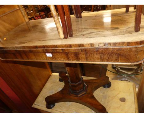 A Victorian rosewood round cornered fold-over card table, w.90cm 