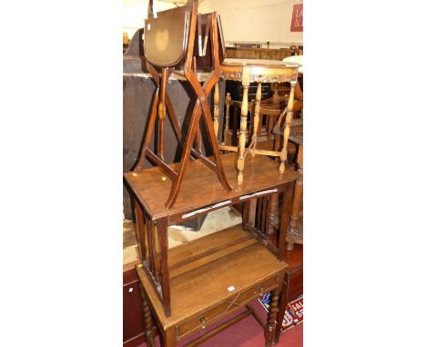 Occasional furniture, to include; an early 20th century oak single drawer side table, another oak side table, a folding occas