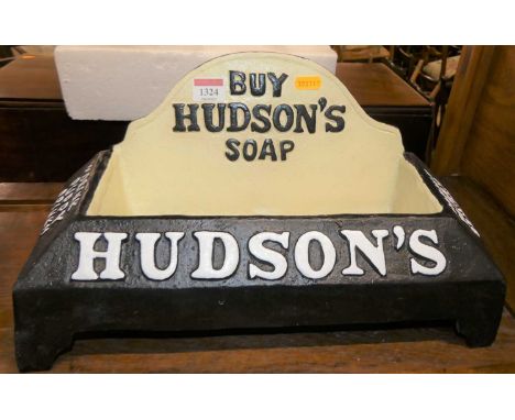 A contemporary cast iron trough titled 'By Hudson's Soap', w.38cm
