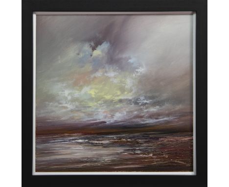 * PHILIP RASKIN (SCOTTISH b. 1947), WINDSWEPT SKY II oil on canvas, signed, titled label verso image size 76cm x 76cm, overal