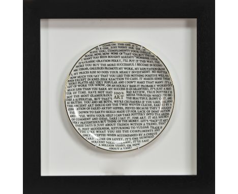 * GRAYSON PERRY RA (BRITISH b. 1960), 100% ART PLATE 2020 fine China plate, with artist's seal printed to base, produced for 