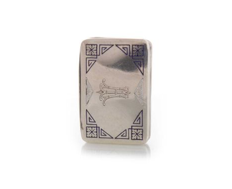 CONTINENTAL ART DECO SILVER AND ENAMEL SNUFF BOX EARLY 20TH CENTURY 800 grade, with geometric design, initialled AHI to lid, 