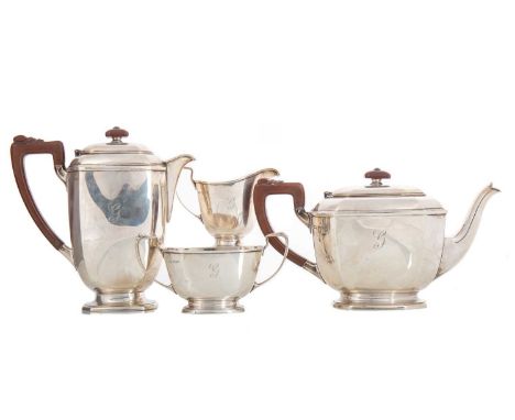 GEORGE VI FOUR PIECE TEA SERVICE WILLIAM SUCKLING, BIRMINGHAM 1938 comprising teapot, coffee pot, milk jug and sugar bowl, ea