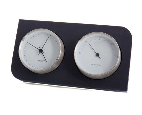 HENNING KOPPEL FOR GEORG JENSEN, HK CLOCK AND THERMOMETER CONTEMPORARY in steel and white, boxedinstruments 10cm high