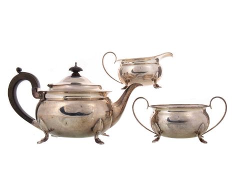 GEORGE V SILVER THREE PIECE TEA SERVICE BIRMINGHAM 1924 comprising teapot, sugar bowl and cream jug, each of ovoid form with 