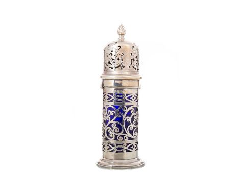 EDWARDIAN SILVER LIGHTHOUSE SUGAR CASTER HASELER &amp; BILL, CHESTER 1903 the cover with wrythen bud finial, pierced througho