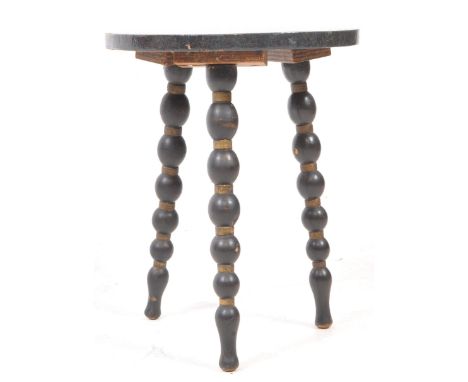 19th century ebonised bobbin turned occasional table. Hand painted circular top on three bobbin turned legs. Measures approx:
