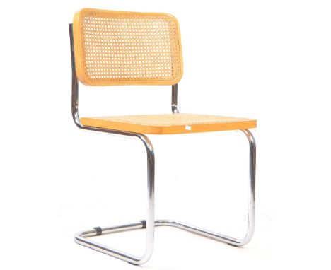 Marcel Breuer Manner - A cantilever chrome, beech and cane Cesca style chair. Rattan back rest and seat on chrome tubular fra