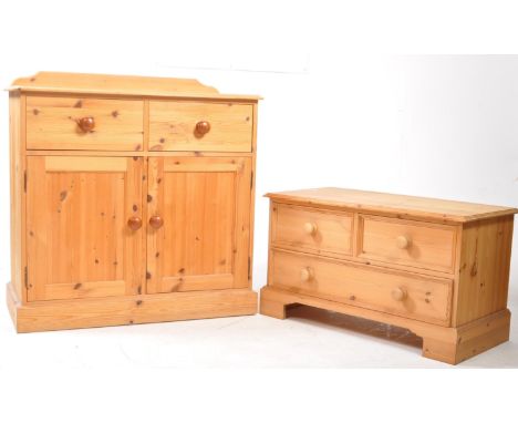 Contemporary dry pine chest of drawers. Knob handles with short and deep drawer configuration. Together with a dry pine sideb