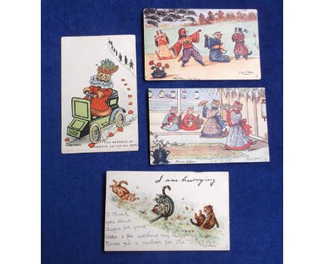 Postcards, Louis Wain Cats, 4 cards, Tuck Oilette series 6444, 'Flowers of Japan' pu 1905 (small amount of writing to front o
