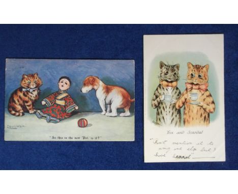 Postcards, Louis Wain, 'So, this is the new Pet is it?' (gd) & 'Tea and Scandal' (w.t.f o/w gd) (2)