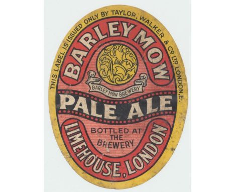 Beer label, Taylor Walker & Co Ltd, Limehouse, London, Barley Mow, Pale Ale, v.o, 97mm high (pin hole and grubby) (1)