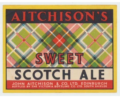 Beer label, John Aitchinson & Co Ltd, Sweet Scotch Ale, bottled by the Victoria Bottling Co Ltd, c 1950 (hor rectangular) (1)