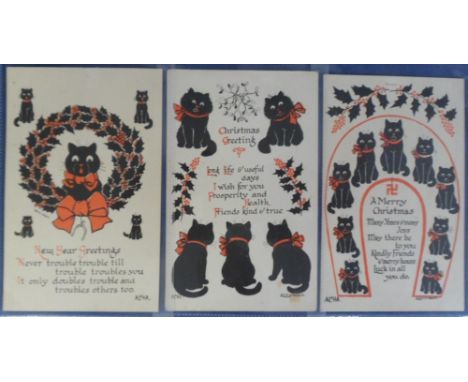 Postcards, Louis Wain, a selection of 3 cards illustrated by Louis Wain from the Alpha Series inc 2 from no 632 and 633 showi