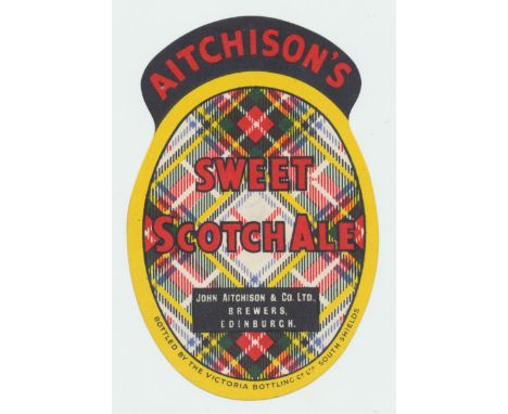 Beer label, John Aitchinson & Co Ltd, Sweet Scotch Ale, bottled by the Victoria Bottling Co Ltd, c 1950 (shaped v.o) (1) (gd/