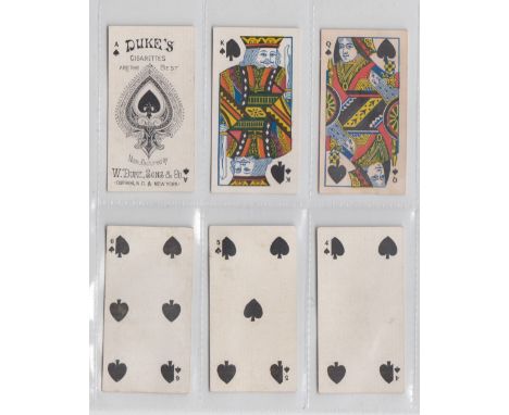 Cigarette cards, USA, Duke's, Playing Cards, Type 1, with numbers & letters to cards, 37 different cards (gd/vg)