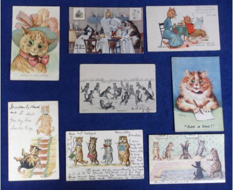 Postcards, Louis Wain, a mixed condition selection of 8 cards inc 'Sally in our alley', 'Just a line', 'Hockey', 'Forfeits', 