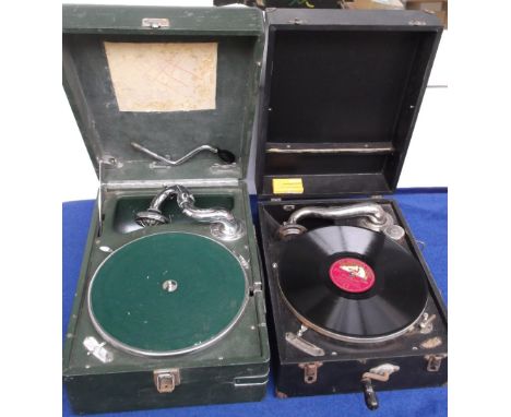 Gramophones, 2 vintage portable wind up gramophones, circa 1920's/1930's, no makers names or labels (fair) (2)