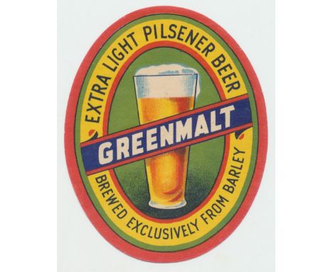 Beer label, 'Greenmalt' Extra Light Pilsener Beer label U.K, v.o, (vg) (1)