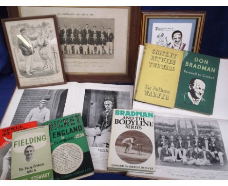 Cricket, mixed selection, various ages, inc. framed and glazed Australian Test Team supplement picture 1938, Great Cricketer 