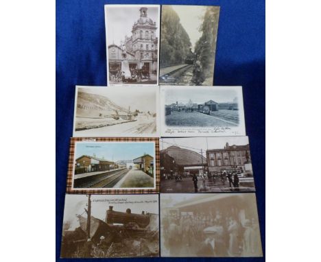 Postcards, Scotland, a selection of 8 railway cards inc Gretna Green Railway Disaster 22.5.1916 'Express Engines Wrecked', Fl