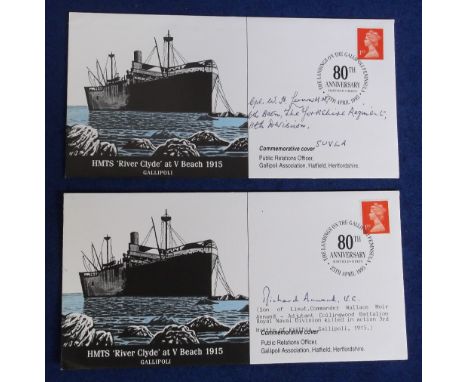 Autographs/Military, Richard Annand, VC & Cpl. W.H. Lunn MM, two signed 80th Anniversary Gallipoli covers dated 1995. Annand 