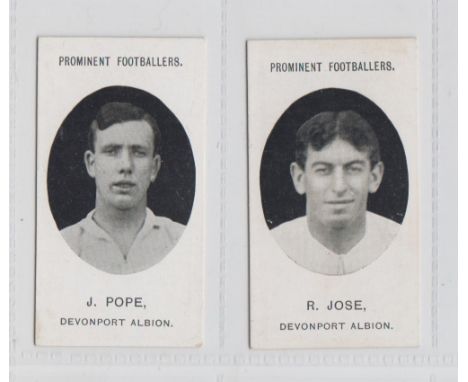 Cigarette cards, Taddy, Prominent Footballers, 1907 issue, Devonport Albion (Rugby), two cards, J. Pope & R. Jose (gd/vg) (2)