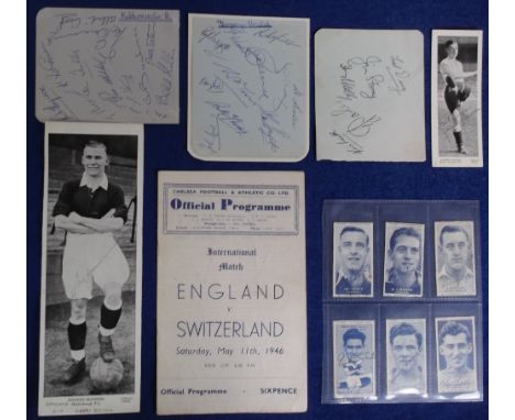 Football autographs/programme, a small selection inc. 6 Turf cigarette cards signed by R Lewis, D Lishman, B Mozley, G Smith,
