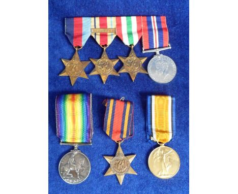 Military Medals, 5 WW2 medals, four mounted on bar, 1939-45 Star, Africa Star with 8th Army clasp, Italy Star & 1939-45 War M