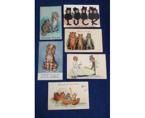 Postcards, Louis Wain, a selection of 6 cards, 'Don't Worry', 'Cheer Up! You can still post me for a halfpenny!,(gd) 'I wish 
