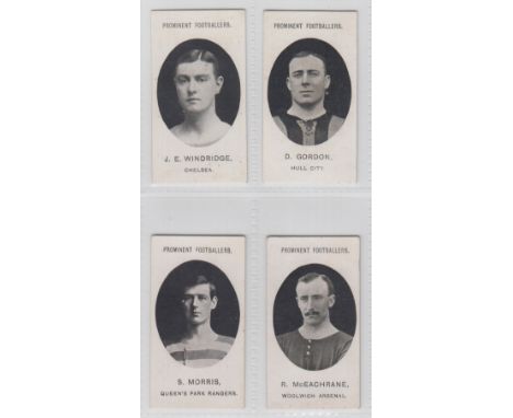 Cigarette cards, Taddy, Prominent Footballers, four cards, J.E. Windridge Chelsea, D. Gordon Hull City, both 1907 issue & S. 