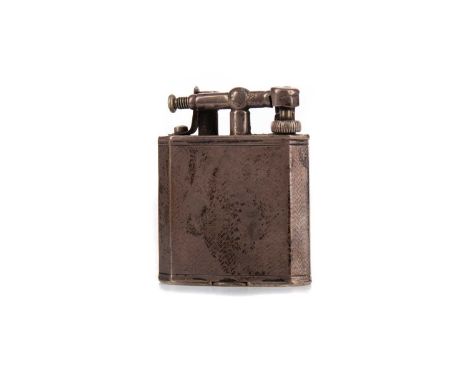 SILVER DUNHILL CIGARETTE LIGHTER,Pat. No. 143752, with engine turned finish, in Ronson caseCondition report: Dented, scratche