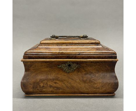 A 18thC walnut veneered tea caddy, 23 X 14 X 15cm.