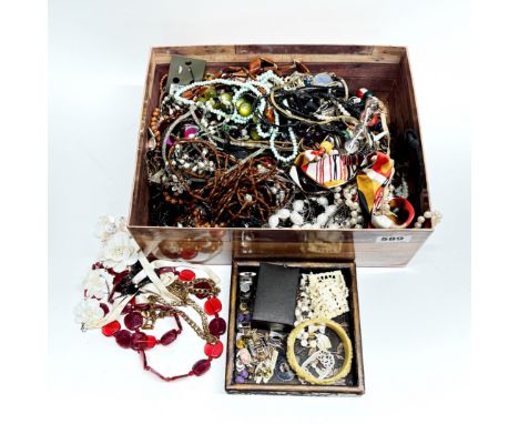 A large box of costume jewellery.